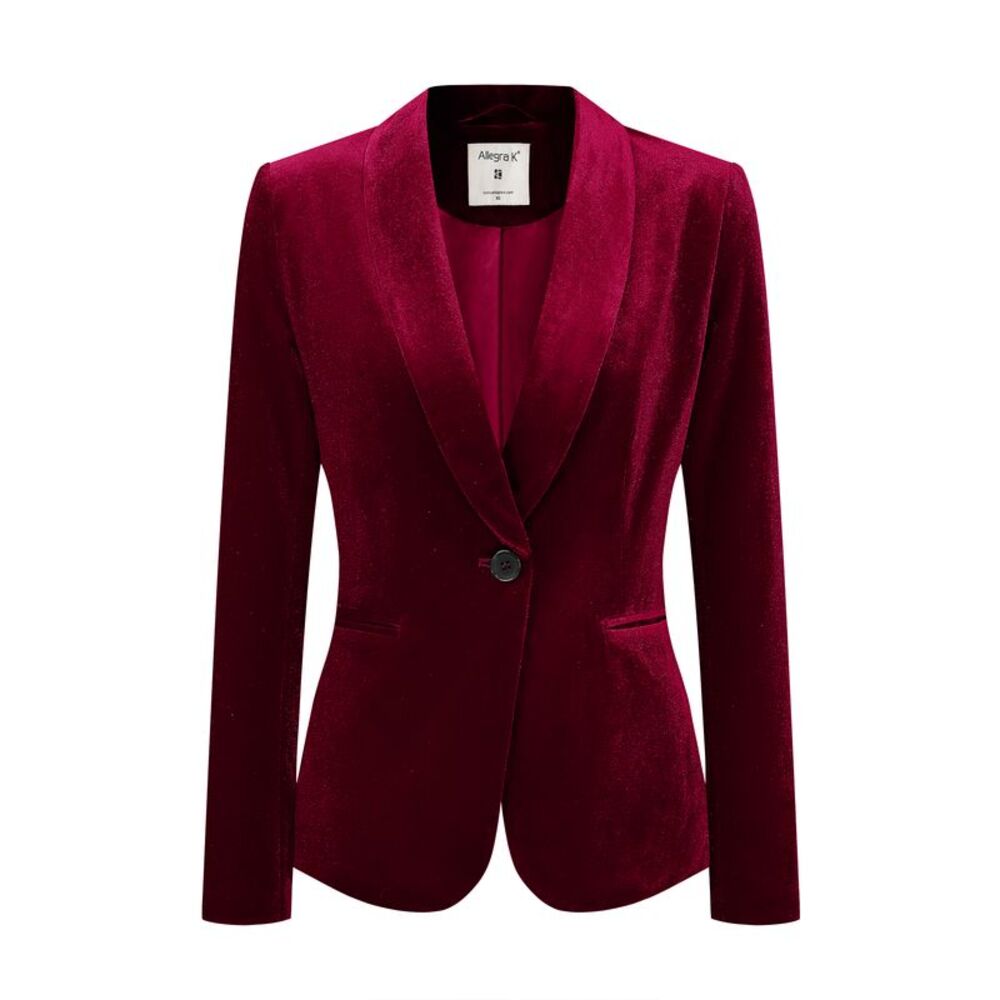 Allegra K Velvet Blazer Jacket in Deep Wine Red